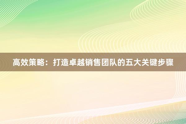 高效策略：打造卓越销售团队的五大关键步骤